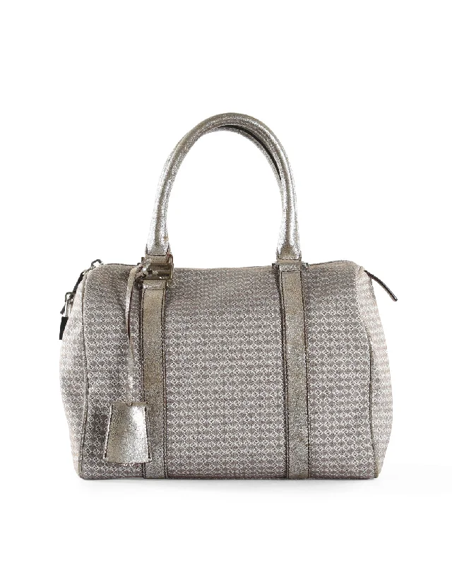 Fendi Peekaboo bags with a classic two - compartment design for organized storageFENDI Metallic Silver/Brown Micro Zucchino Canvas & Leather Bauletto Forever Boston Bag