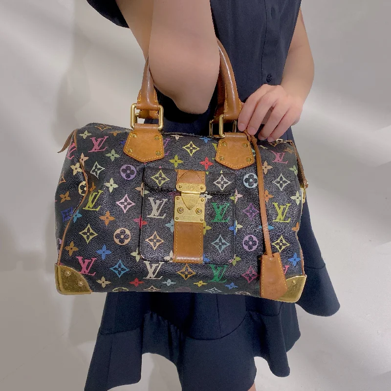 Louis Vuitton bags with a detachable mirror inside for on - the - go touch - upsLouis Vuitton Multicolor Monogram Speedy 30 Handbag