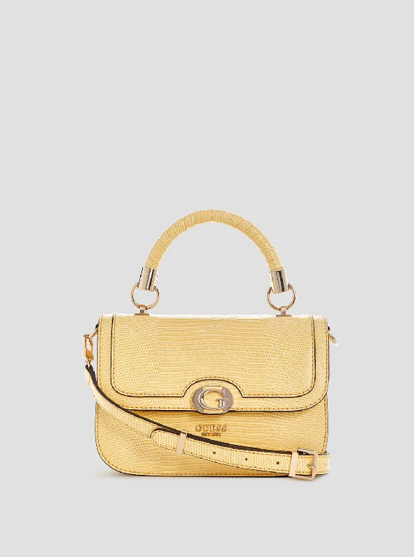 Guess bags with luxury-inspired texturesYellow Orlina Camera Crossbody Bag