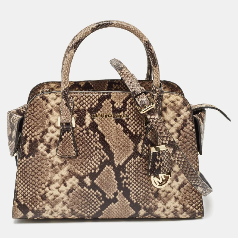 Michael Michael Kors backpacks for students and travelersBeige Python Embossed Leather Medium Harper Satchel