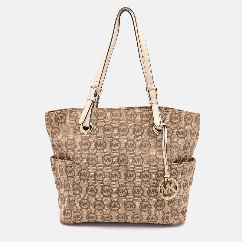 Michael Michael Kors Bags with monogrammed patterns for a personalized feelBeige/Brown Signature Canvas Jet Set Tote