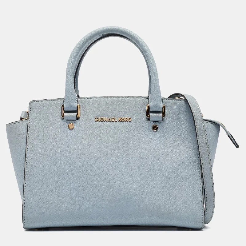 Michael Michael Kors Bags for shopping sprees in the cityLight Blue Leather Medium Selma Tote