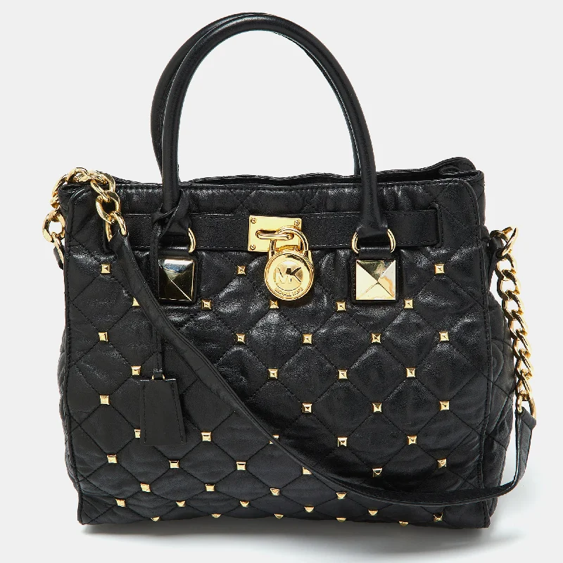 Michael Michael Kors Bags for dance performances with a design that won't restrict movementBlack Leather Large Studded Hamilton North South Tote