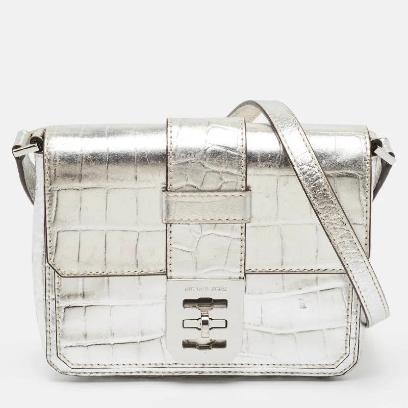 Michael Michael Kors Bags for birthday parties in a fun and stylish waySilver Croc Embossed Leather Crossbody Bag