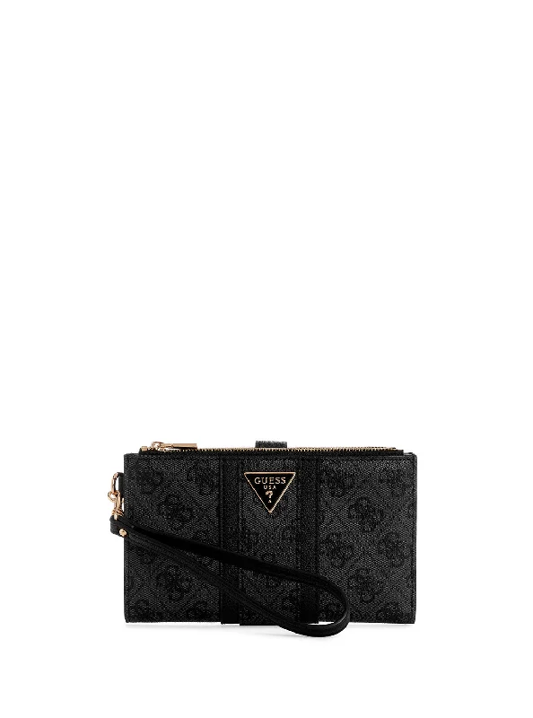 Guess bags with faux suede detailingBlack Logo Noreen Double Zip Wallet