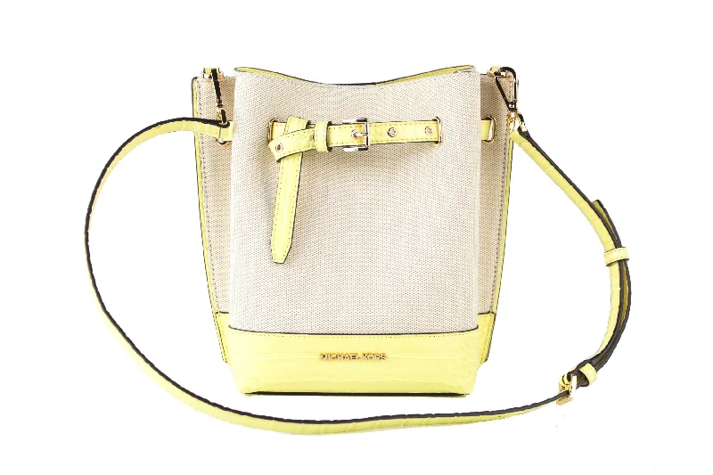 Michael Michael Kors Bags for DIY craft fairs to carry suppliesMichael Kors Emilia Small Canvas Snakeskin Print Leather Bucket Bag Messenger Crossbody Handbag (Buttercup)