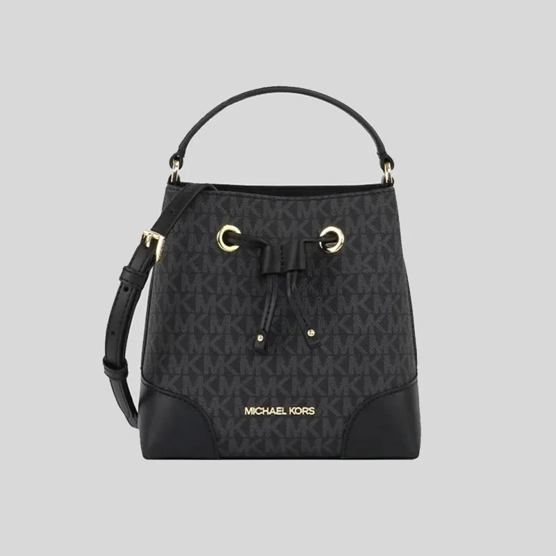 Michael Michael Kors Bags for photography workshops to hold camera equipmentMichael Kors Mercer Signature Small Drawstring Bucket Black 35F2GM9M1B