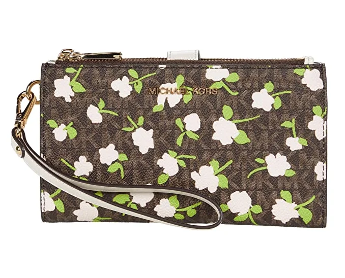 small crossbody Michael Michael Kors Bags for hands - free shopping tripsMichael Kors Jet Set Double Zip Floral Brown Multi Imported Wristlet New