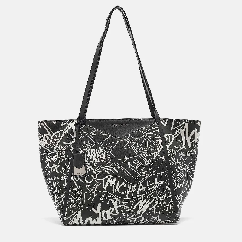 Michael Michael Kors clutch bags for formal eventsBlack/White Leather Large Graffiti Whitney Tote