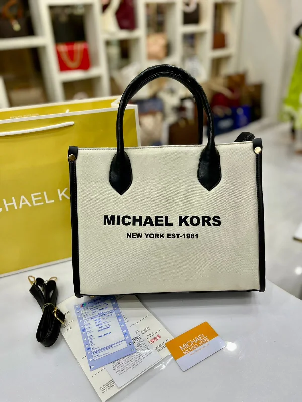 Michael Michael Kors Bags for fashion weeks to showcase the latest trendsWomen's MICHAEL KORS Handbag with Long Belt (Cream & Black)