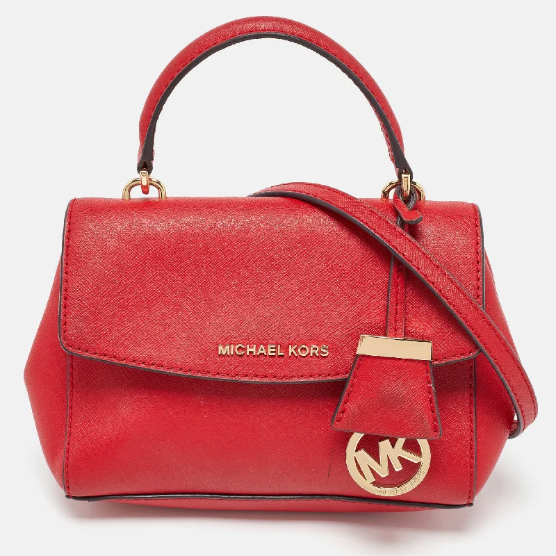 Michael Michael Kors Bags for family vacations to keep essentials organizedRed Leather Mini Ava Top Handle Bag