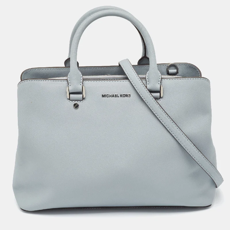 Michael Michael Kors Bags for plane trips with a TSA - friendly designLight Blue Leather Savannah Tote