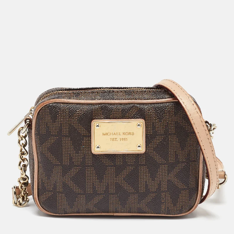 Michael Michael Kors bucket bags in classic black for a timeless lookMICHAEL Beige/Brown Signature Coated Canvas and Leather Mini Camera Crossbody Bag