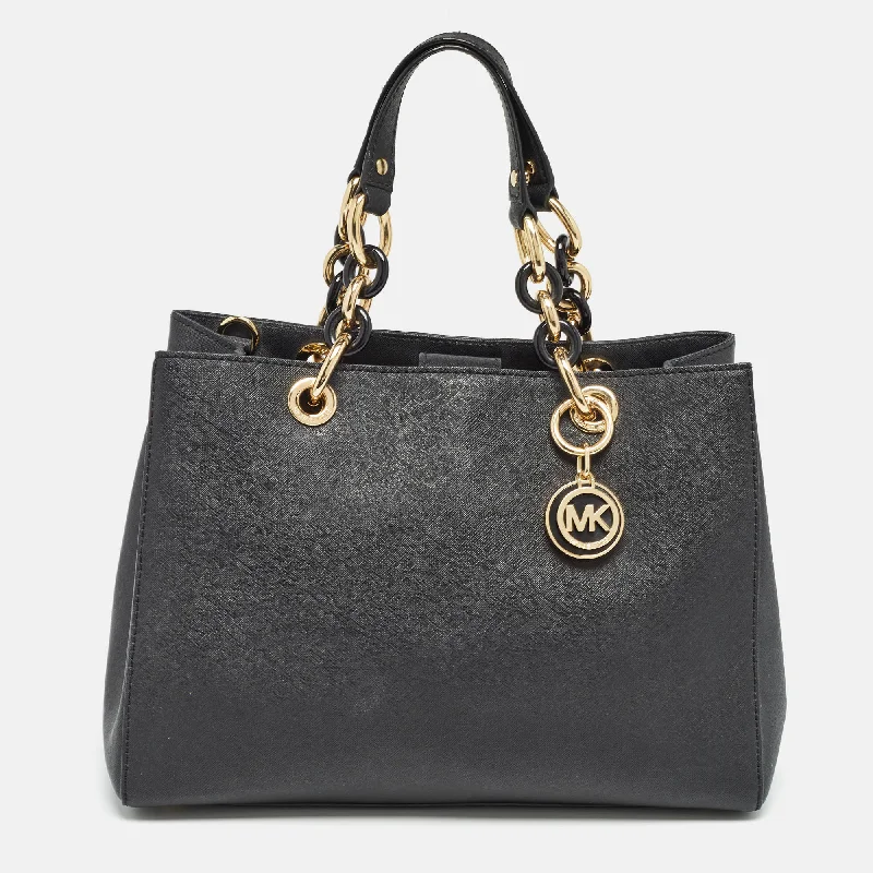 Michael Michael Kors Bags for safari trips in a durable and earth - toned styleBlack Leather Medium Cynthia Tote