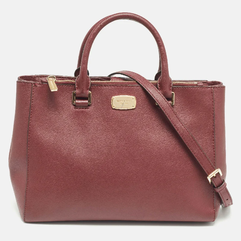 large capacity Michael Michael Kors tote bags for weekend getawaysBurgundy Leather Kellen Tote