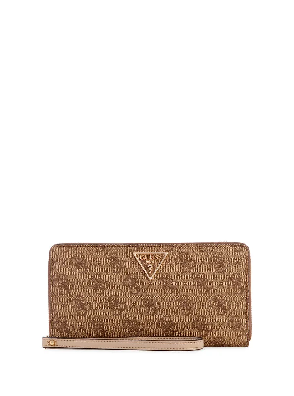 Guess bags with unique patternsLatte Brown Logo Laurel Large Wallet