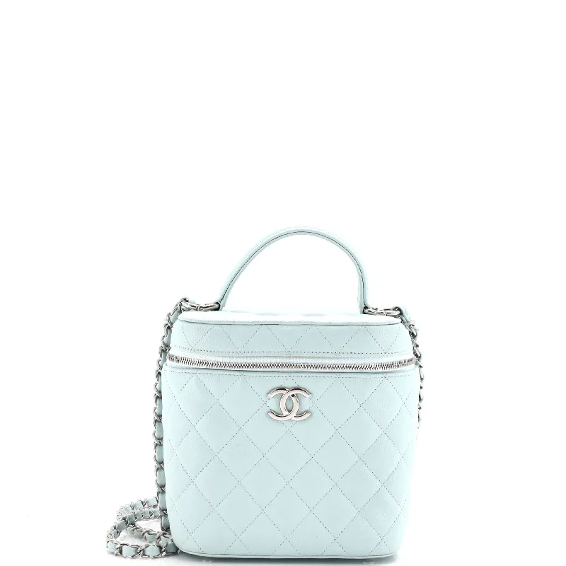 CC Top Handle Vanity Case with Chain Quilted Caviar Small