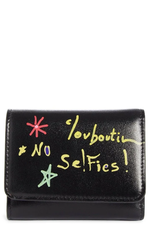 CHRISTIAN LOUBOUTIN Small Loubigaga Calfskin Leather Wallet Black No Selfies New