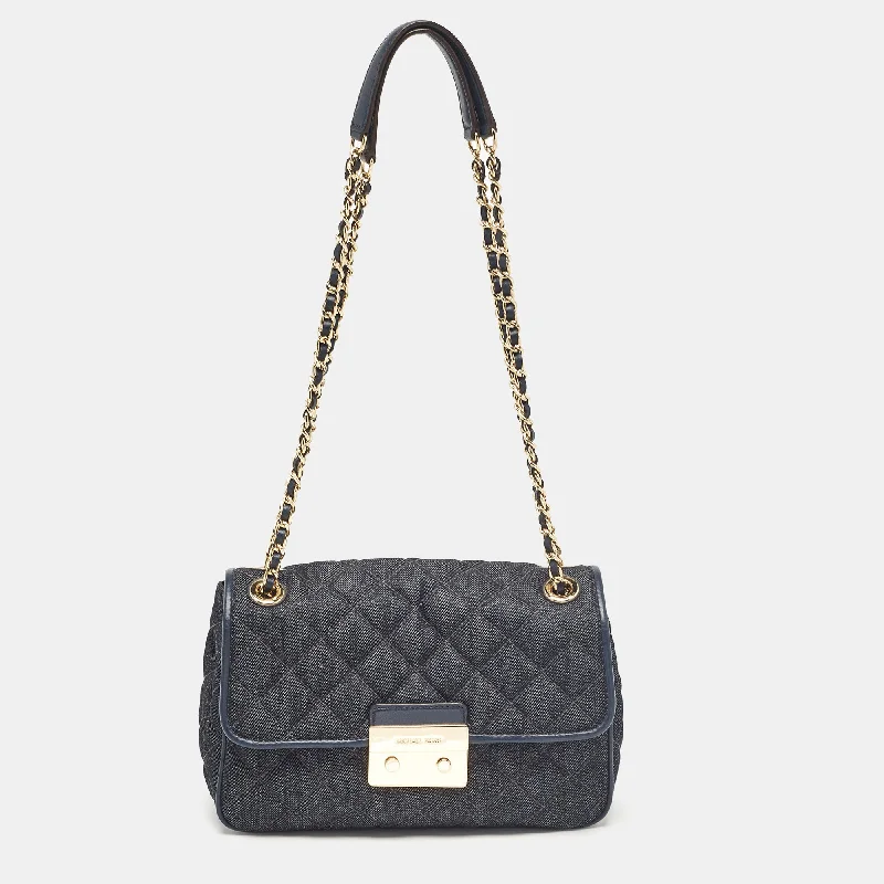 Michael Michael Kors Bags for job interviews to make a good impressionNavy Blue Quilted Denim and Leather Sloan Shoulder Bag