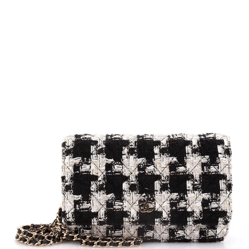 Wallet on Chain Quilted Houndstooth Tweed and Ribbon