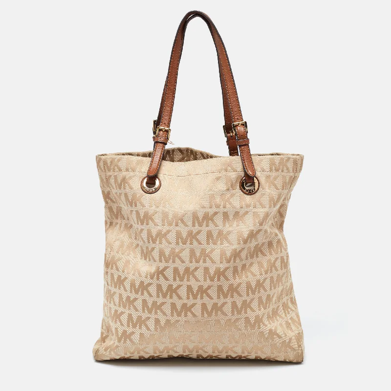 Michael Michael Kors Bags for language immersion programs to carry study materialsBeige/Brown Signature Canvas and Leather North South Tote