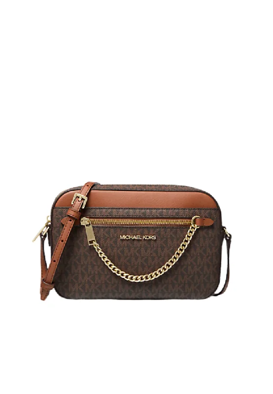 Michael Michael Kors Bags for road trips with enough space for snacks( PREORDER ) Michael Kors Jet Set Large Logo Crossbody Bag In Brown 35S1GTTC9B