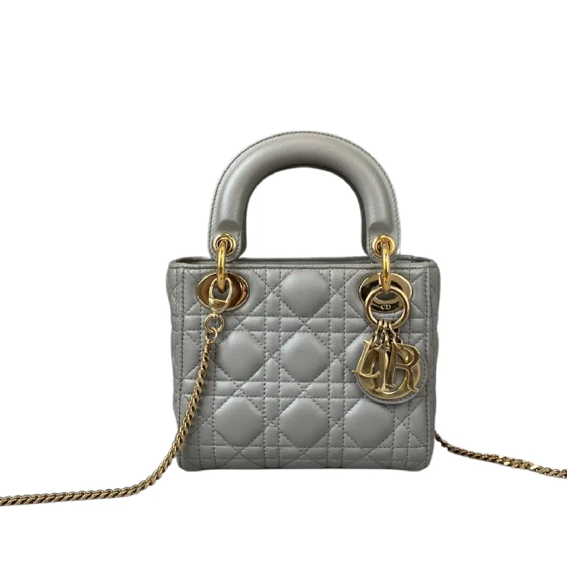 Luxury Christian Dior crossbody bags with a chain - link strapMini Lady Dior Pearl Grey GHW