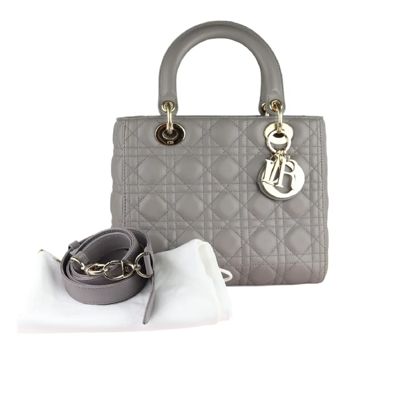 Christian Dior bags with a quilted pattern and gold - toned hardwareChristian Dior Lady Dior Medium Grey Quilted Lambskin Gold-tone Hardware