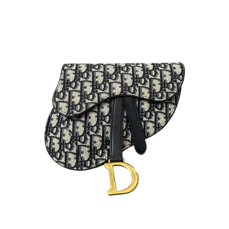 Christian Dior handbags with a detachable mirror for on - the - go touch - upsSaddle Belt Bag Oblique Blue GHW