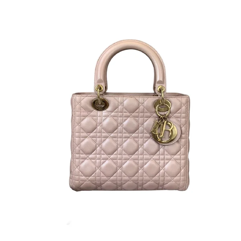 High - fashion Christian Dior bags with a geometric patternLady Dior Medium Lambskin Light Pink GHW