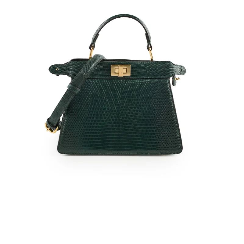 Fendi handbags with a metallic - finish FF logo for a bold and glamorous lookFendi Petite Peekaboo Lizard Green