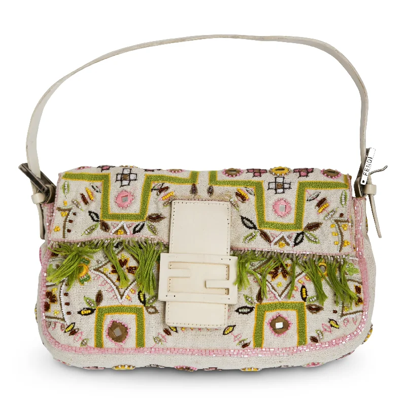 Fendi bags with a detachable camera holder for photography enthusiastsFendi Embroidered Cloth Baguette Handbag