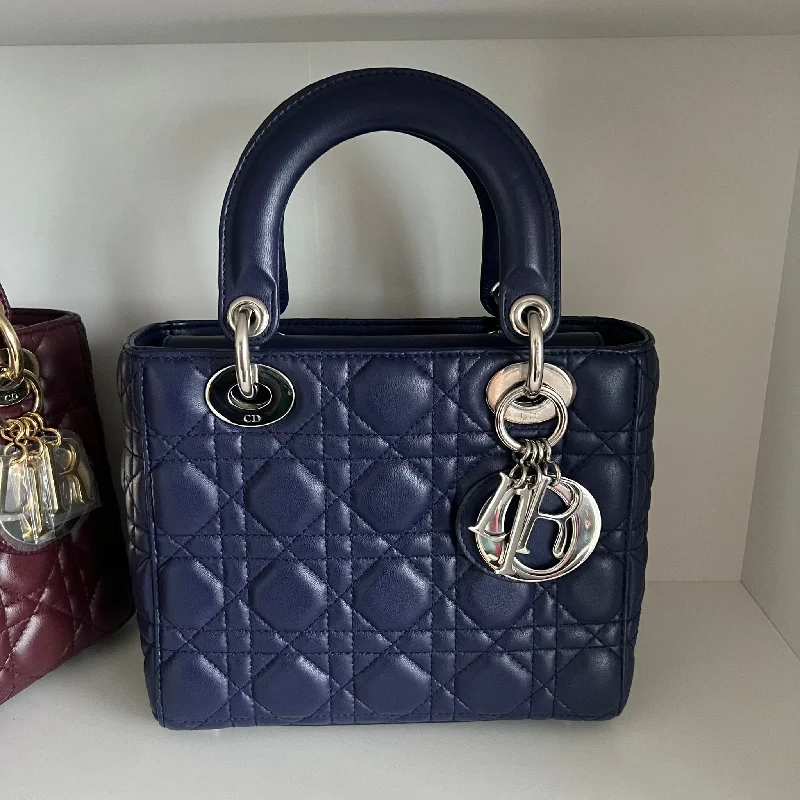 Fashion - forward Christian Dior tote bags for the modern womanChristian Dior Lady Dior Small Dark Blue Lambskin SHW SYCM214