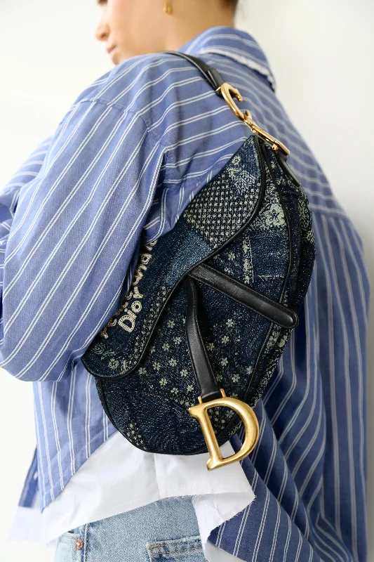 Christian Dior crossbody bags with a front - flap pocket for easy accessDenim Patchwork Saddle Bag