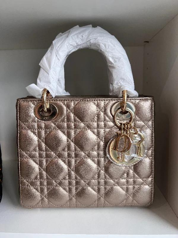 Christian Dior handbags with a snap - button closure and a decorative buckleLady Dior Small Metallic Bronze Lambskin GHW SYCM237