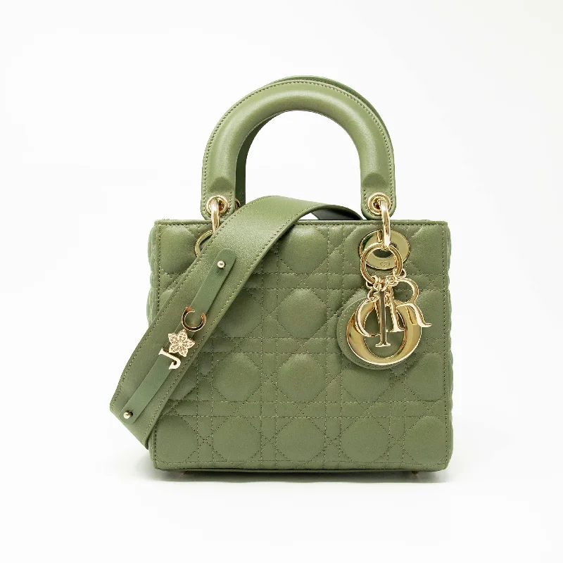 Christian Dior Saddle bags with a studded trim for a bold lookDior Green Small Lady Dior