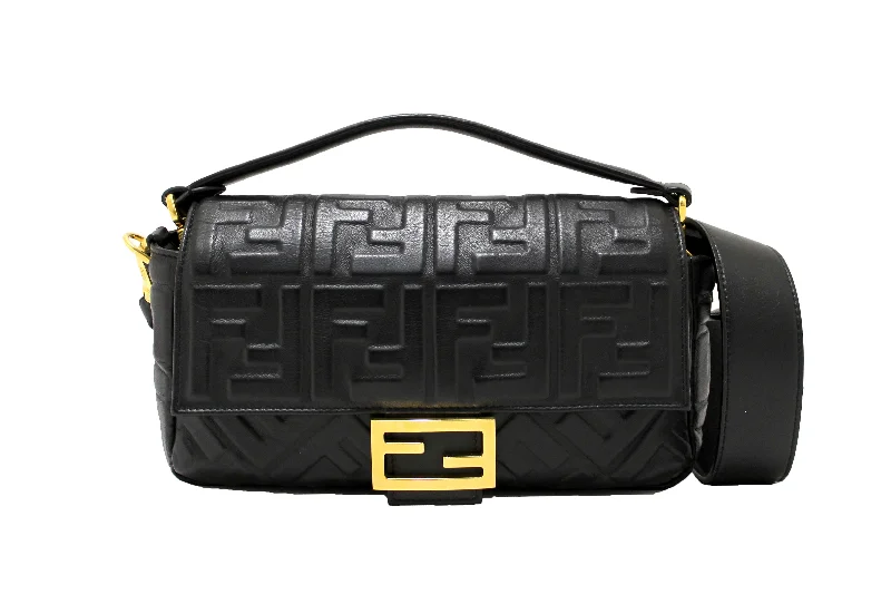 Fendi Sunshine Shopper bags with a removable interior organizer for customized storageAuthentic Fendi Black Nappa Leather FF 1974 Embossed Baguette Bag