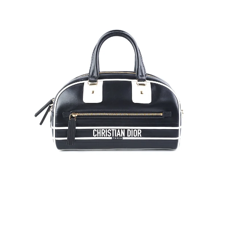 Christian Dior bags with a detachable coin purse insideDior Small Dior Vibe Zip Bowling Bag Black and White Smooth Calfskin