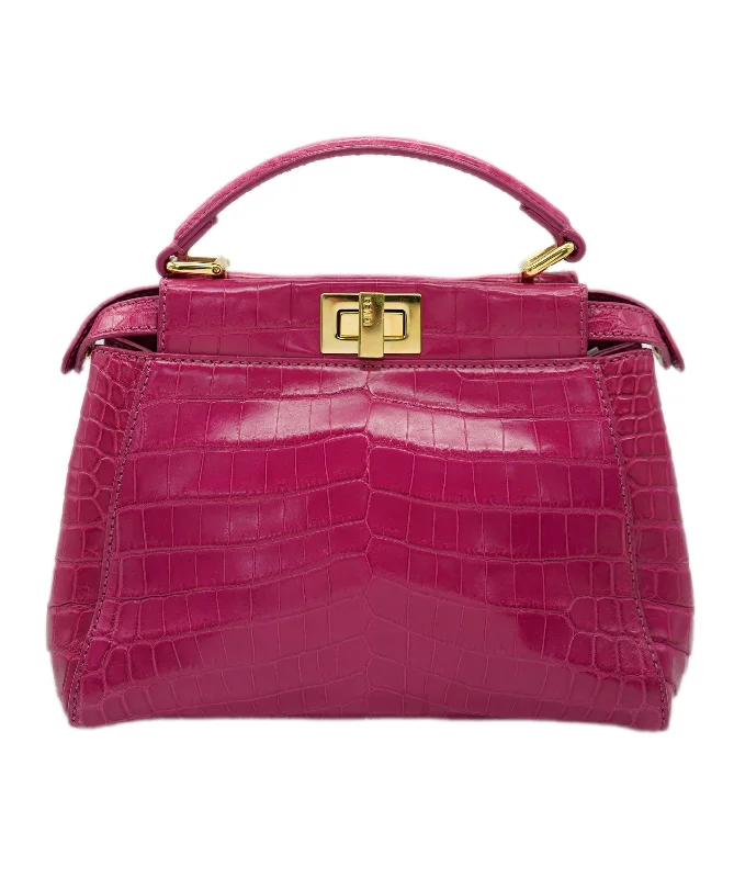 Ladies Fendi Peekaboo bags with a textured leather surface for a more tactile and luxurious feelFendi shiny croc pink peakaboo  - AJC0887