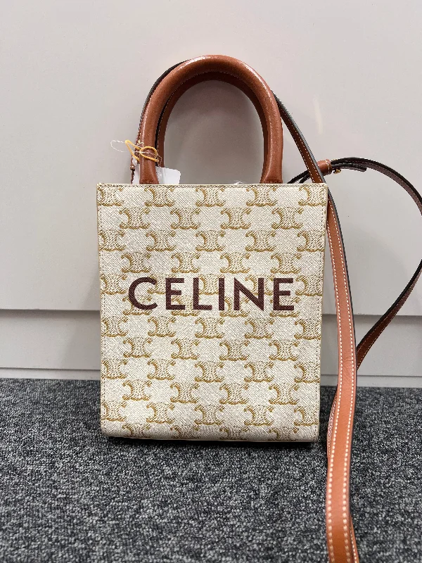 Celine Bags with Interior Dividers for Neat OrganizationCELINE Vertical Cabas Mini 2 Way Shoulder Bag Cream/Brown Canvas B10113TZWA