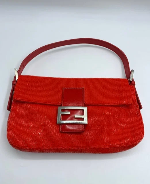 Fendi crossbody bags with a detachable fanny pack strap for a trendy and practical optionFendi Red Beaded Baguette Shoulder Bag