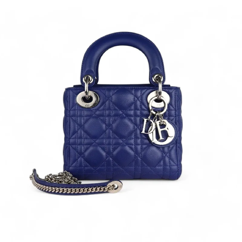 Fashion - forward Christian Dior tote bags for the modern womanChristian Dior Lady Dior Mini Quilted Electric Blue Lambskin Silver-tone Hardware