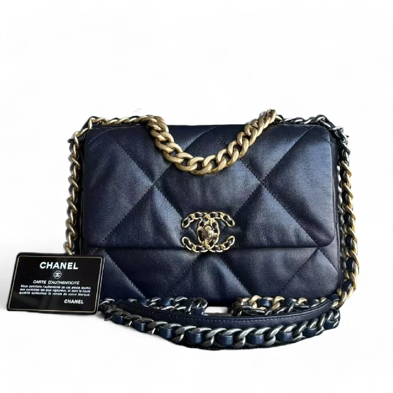 Chanel Small Crossbody Bag for TravelChanel 19 Bag Small - 26CM C19 Quilted Goatskin Dark Navy Blue Two-tone Gold Hardware Series 30