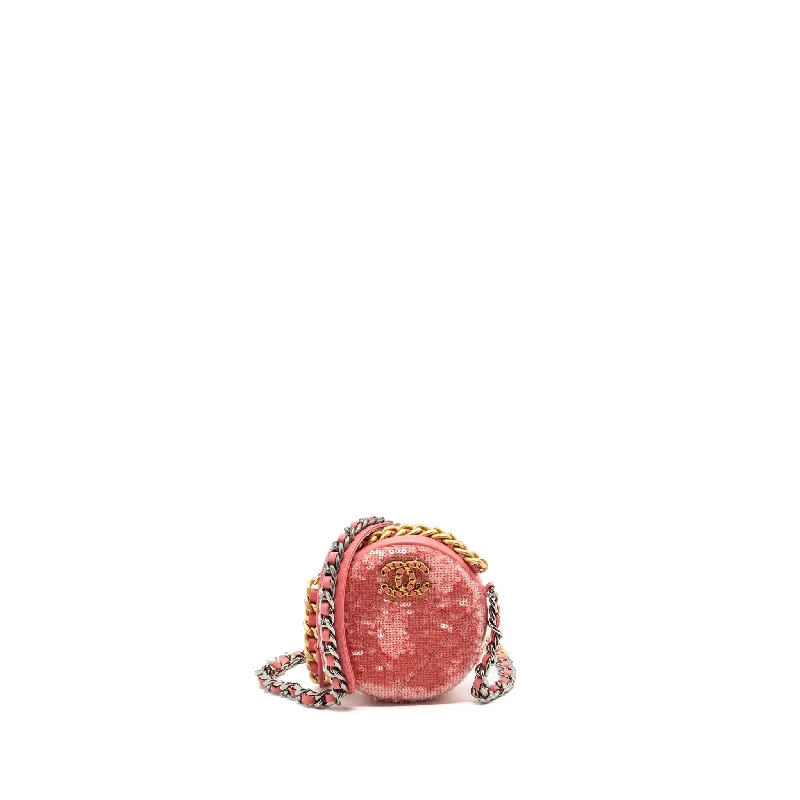 Chanel leather bags for everydChanel 19 Round Purse With Chain Sequins Pink Multicolour Hardware