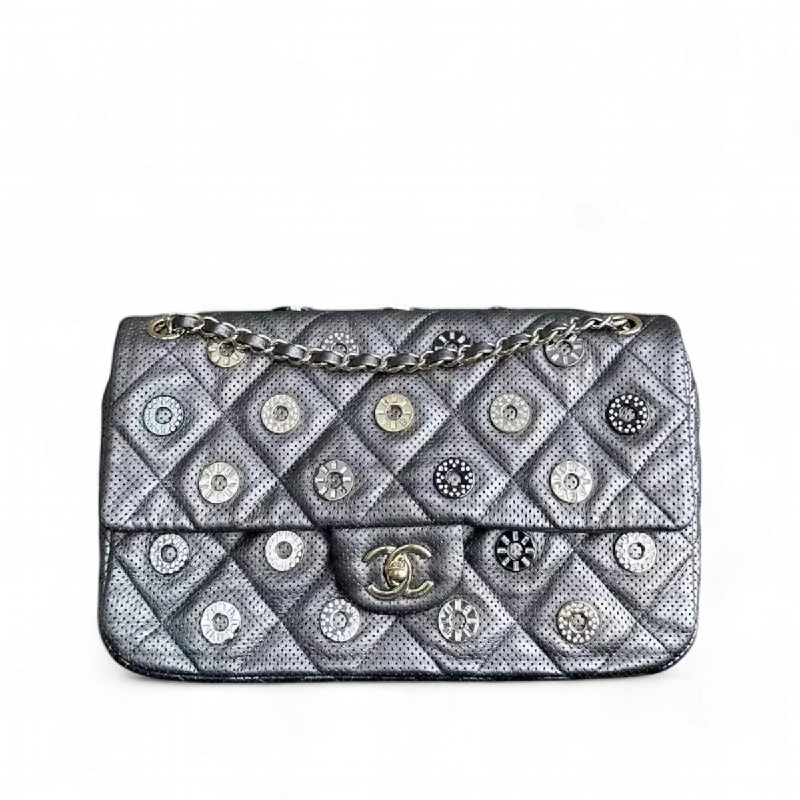 Chanel bags for those who value investment pieces2015 Cruise Paris-Dubai Seasonal Flap Perforated Metallic Grey Golden Hardware Series 20