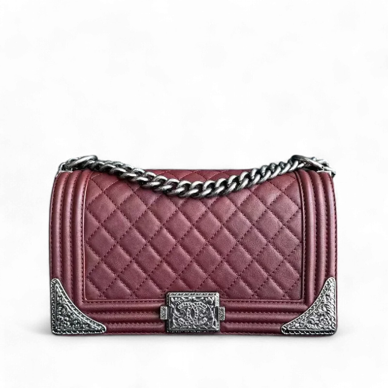 Chanel Colorful Handbag for Spring OutfitsBoy Limited Edition Old Medium Quilted Grained Calfskin With Metal Edegs Burgundy Leboy RSHW No 19