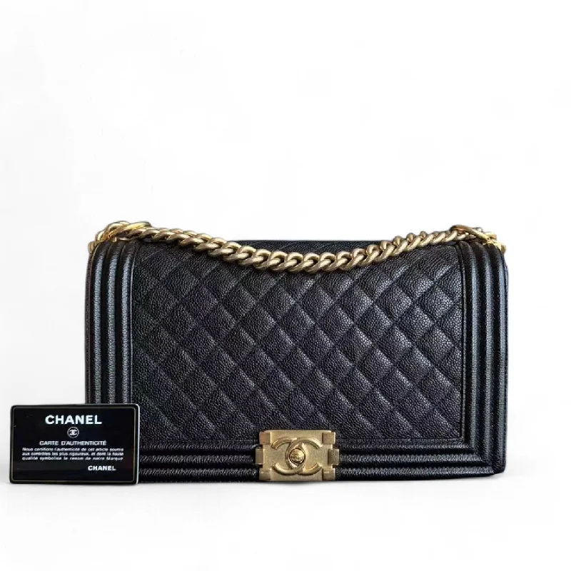 Chanel bags for those who value investment piecesChanel Boy Medium - Caviar 28CM Quilted Black Gold Hardware Series 23