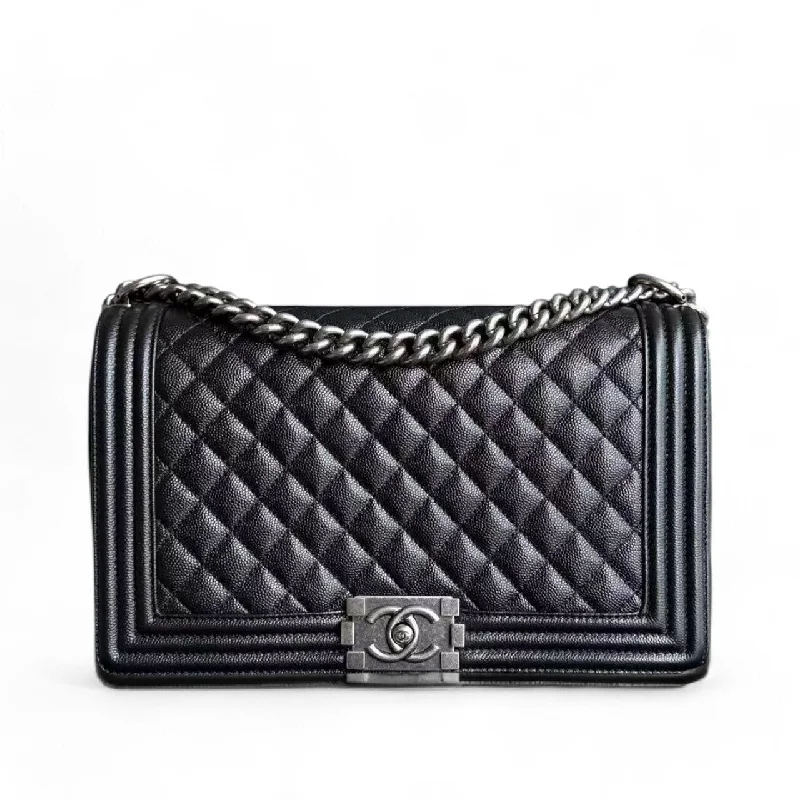 Chanel Black Handbag for Business MeetingsChanel Boy Medium - Caviar 28CM Quilted Black Ruthenium Silver Hardware Series 27