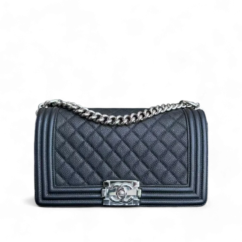 Chanel Colorful Handbag for Spring OutfitsChanel Boy Medium - 25CM Iridescent Caviar Quilted Calfskin Black Silver Hardware Series 17