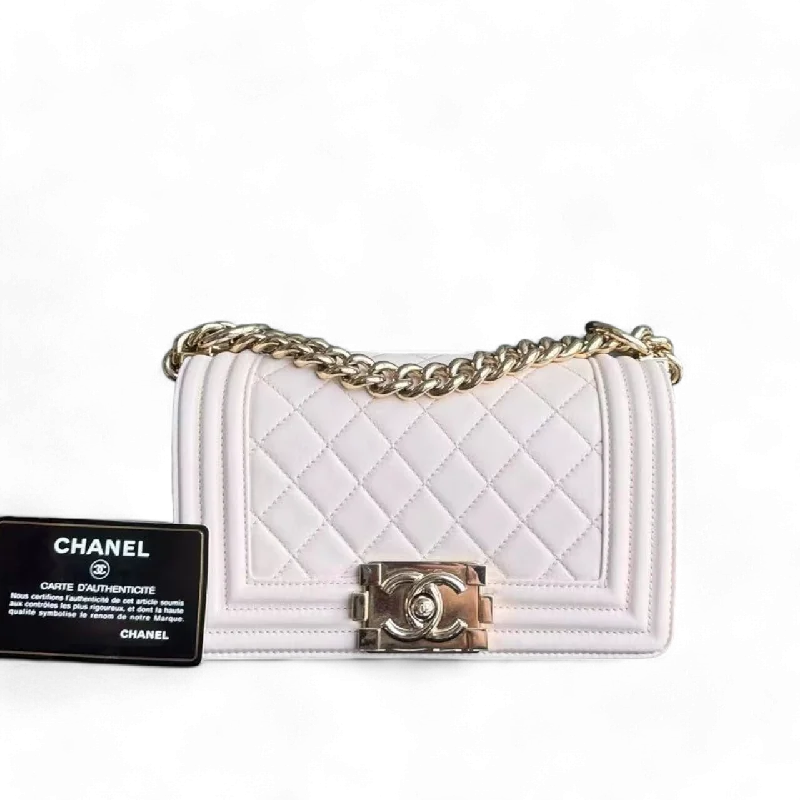 Chanel bags for women with minimalist styleChanel Boy Small -  Light Pink Quilted Lambskin Gold Hardware Series 22